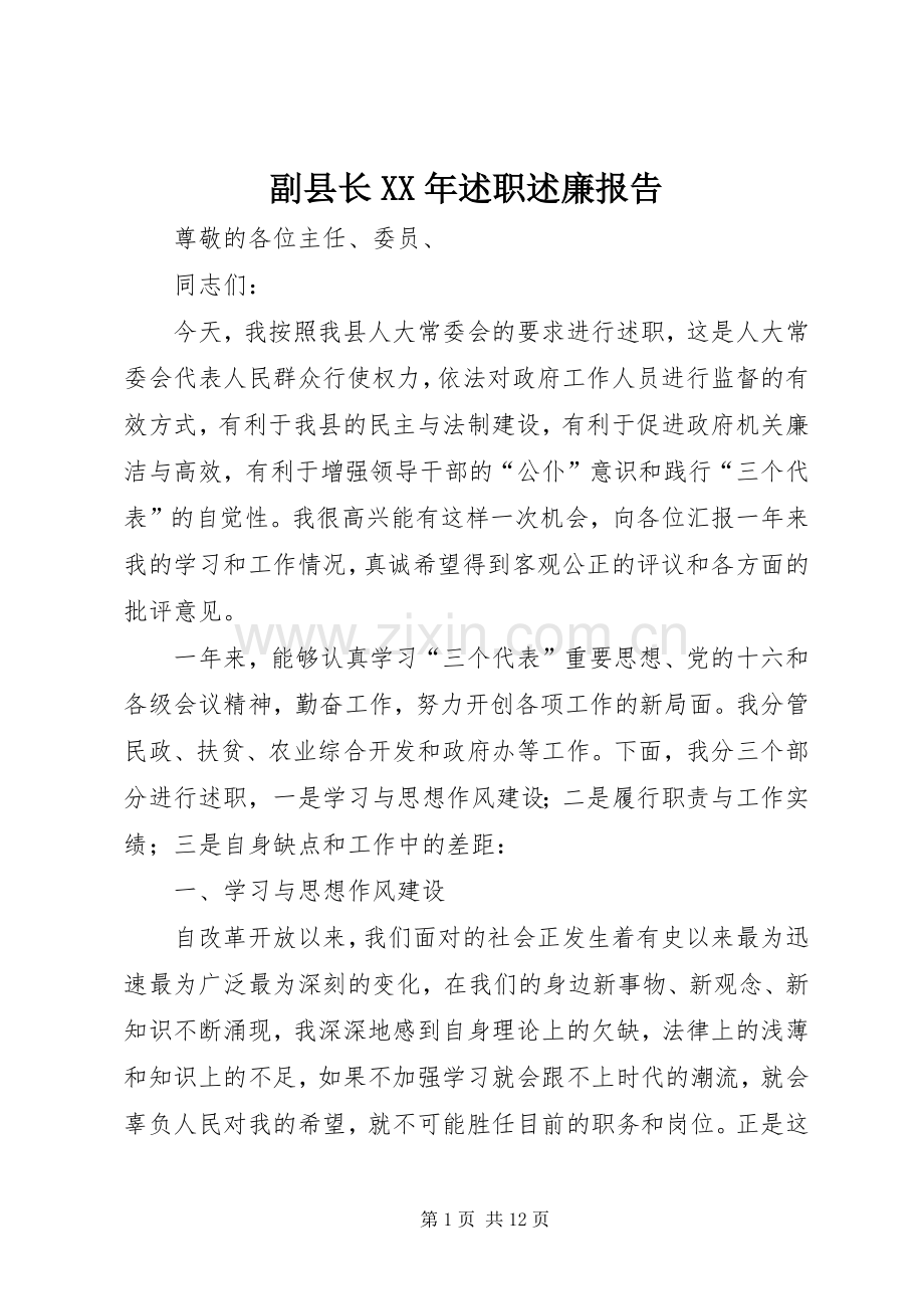 副县长XX年述职述廉报告.docx_第1页