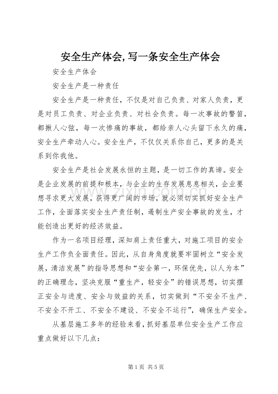 安全生产体会,写一条安全生产体会.docx_第1页