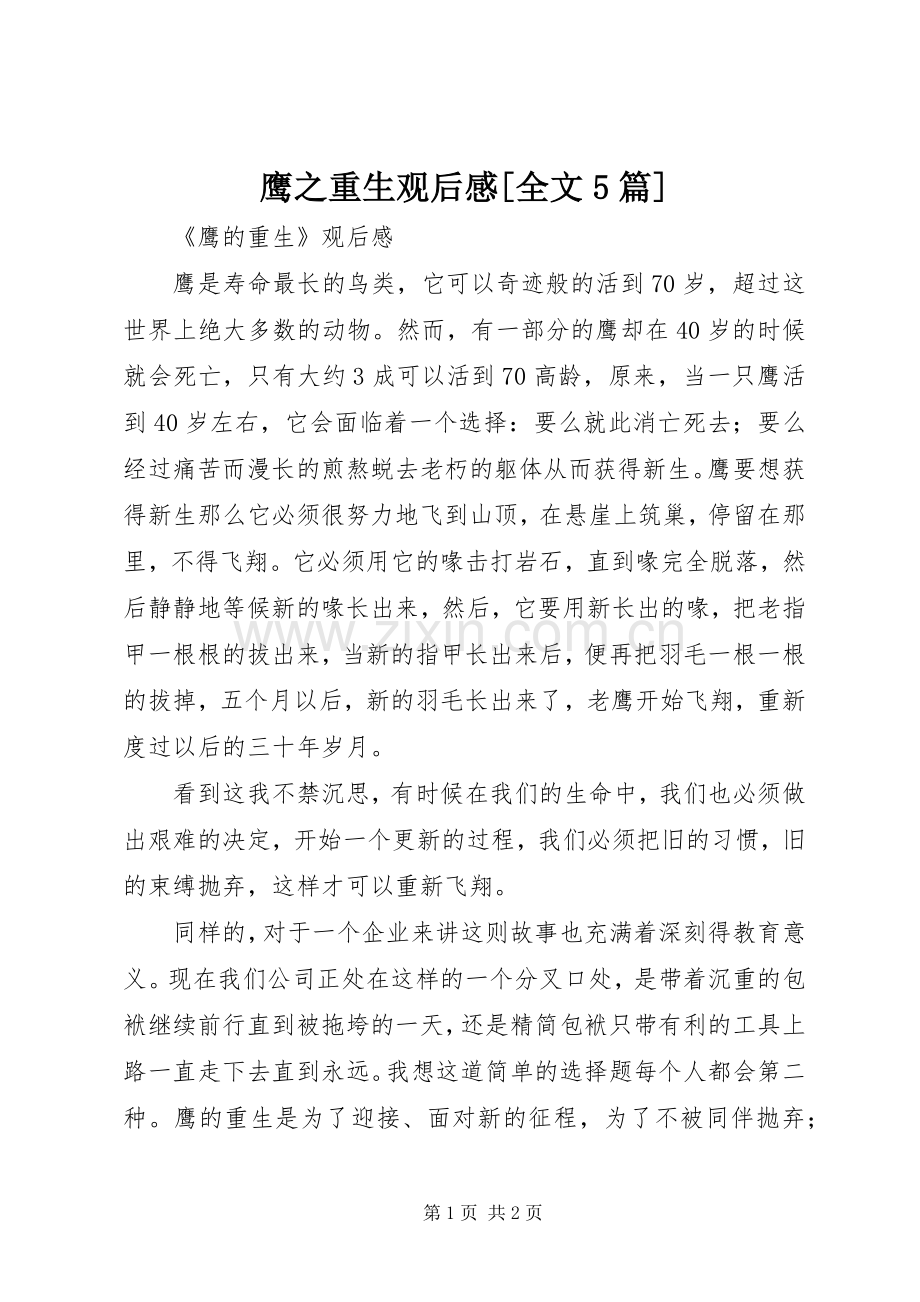 鹰之重生观后感[全文5篇].docx_第1页