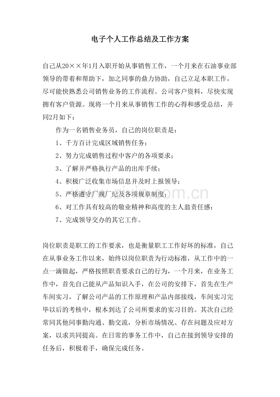 电子有限公司个人工作总结及工作方案.doc_第1页