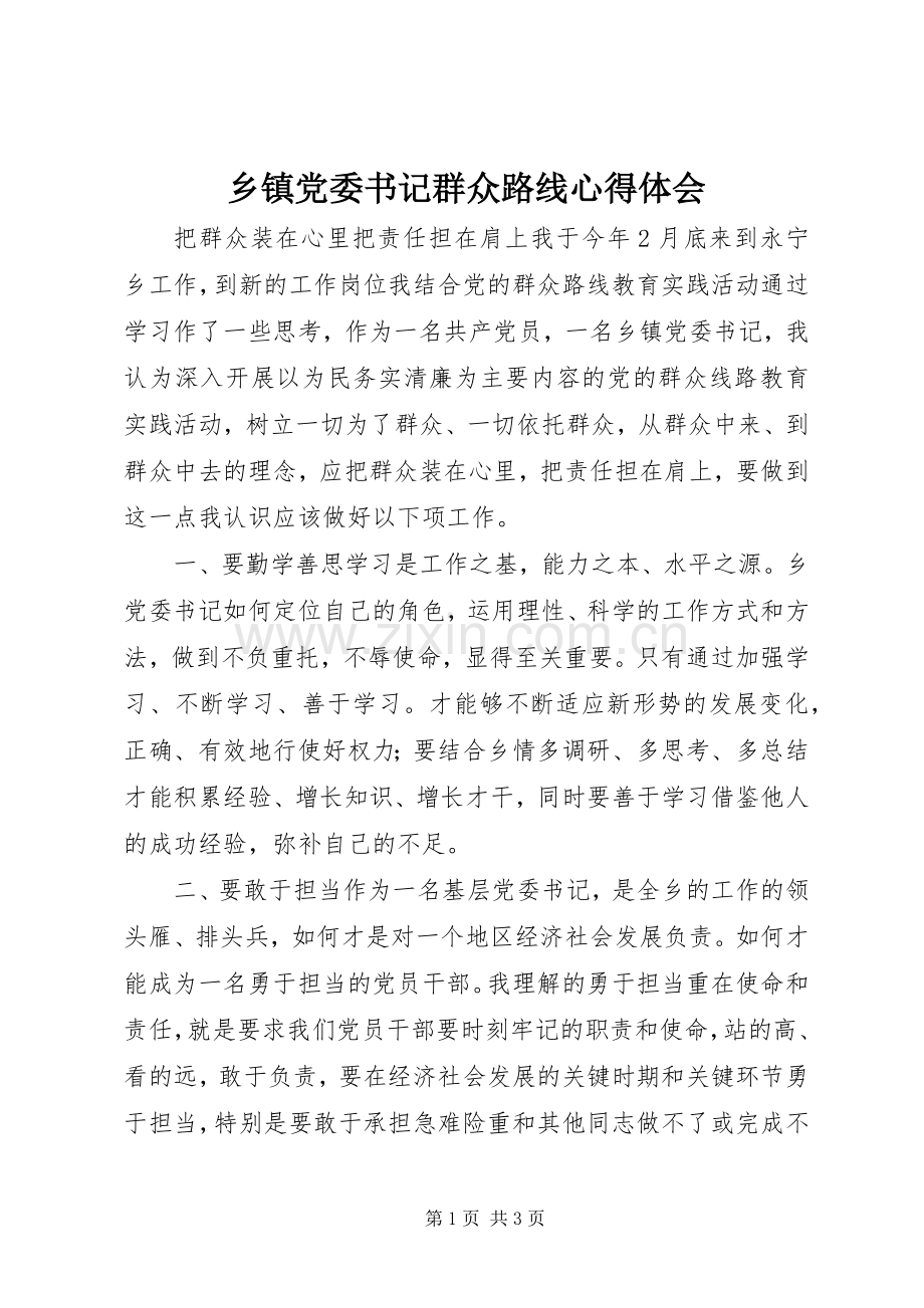 乡镇党委书记群众路线心得体会.docx_第1页