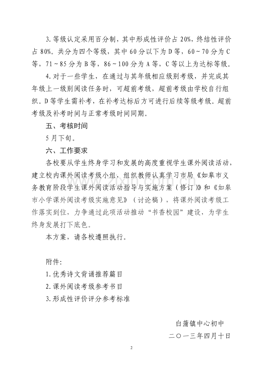 白蒲镇小学课外阅读考级实施方案.doc_第2页