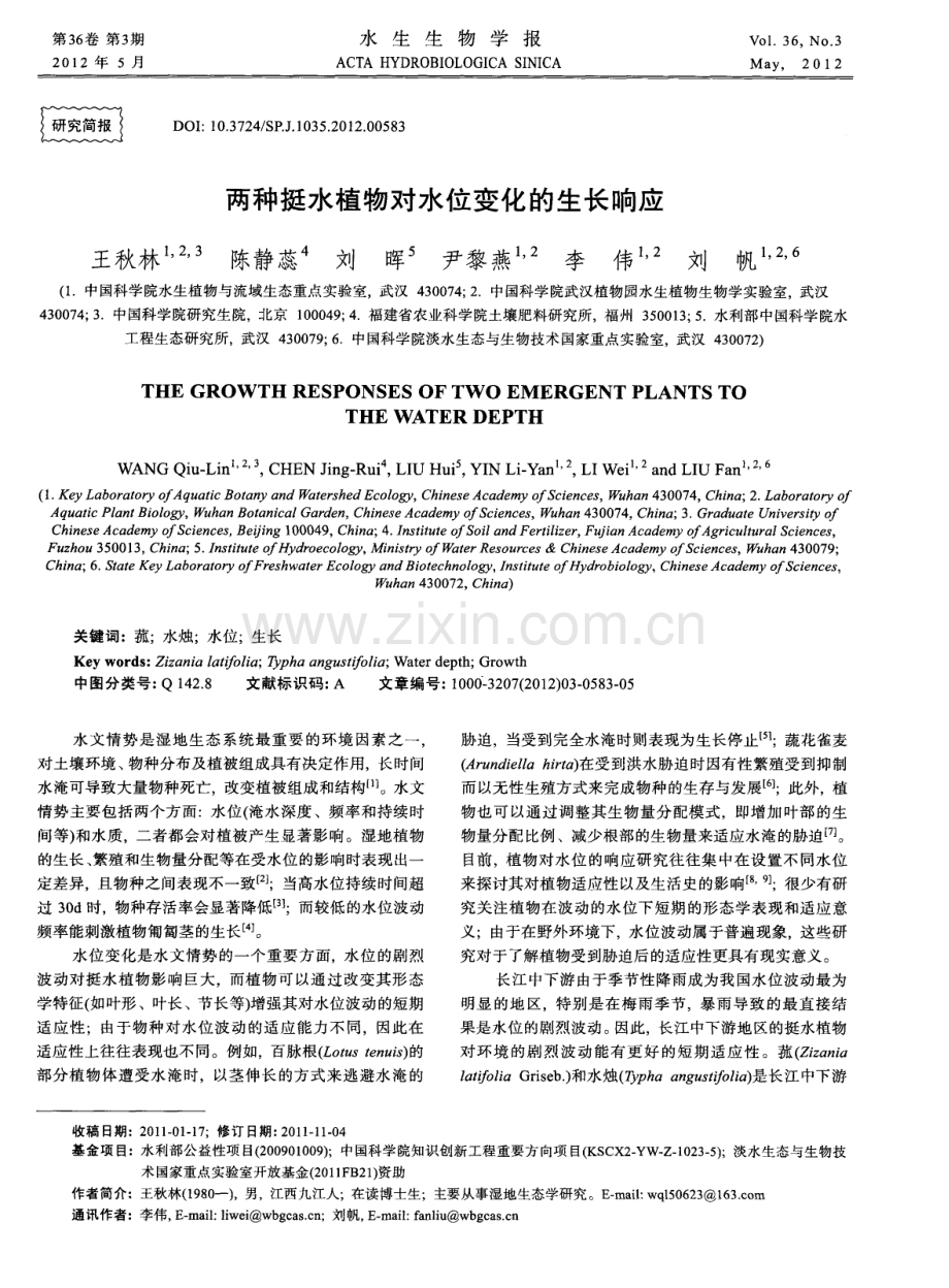 两种挺水植物对水位变化的生长响应.pdf_第1页