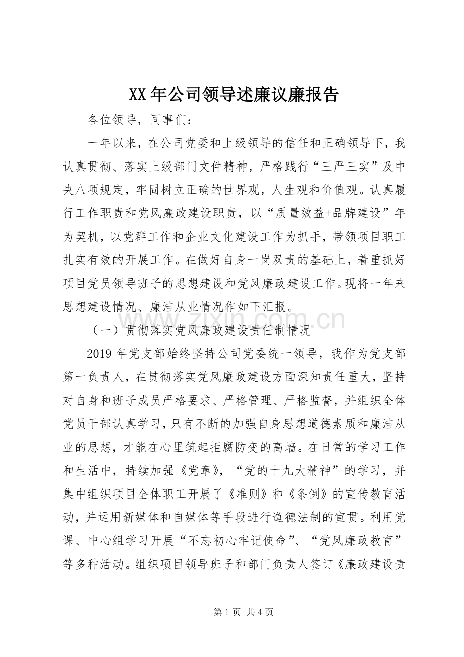 XX年公司领导述廉议廉报告.docx_第1页