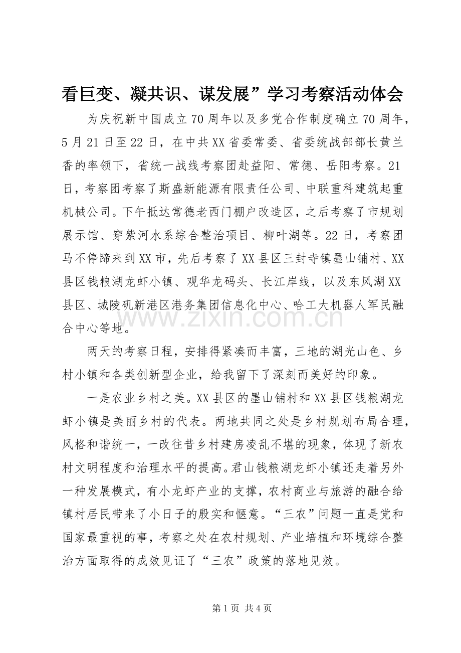 看巨变、凝共识、谋发展”学习考察活动体会.docx_第1页