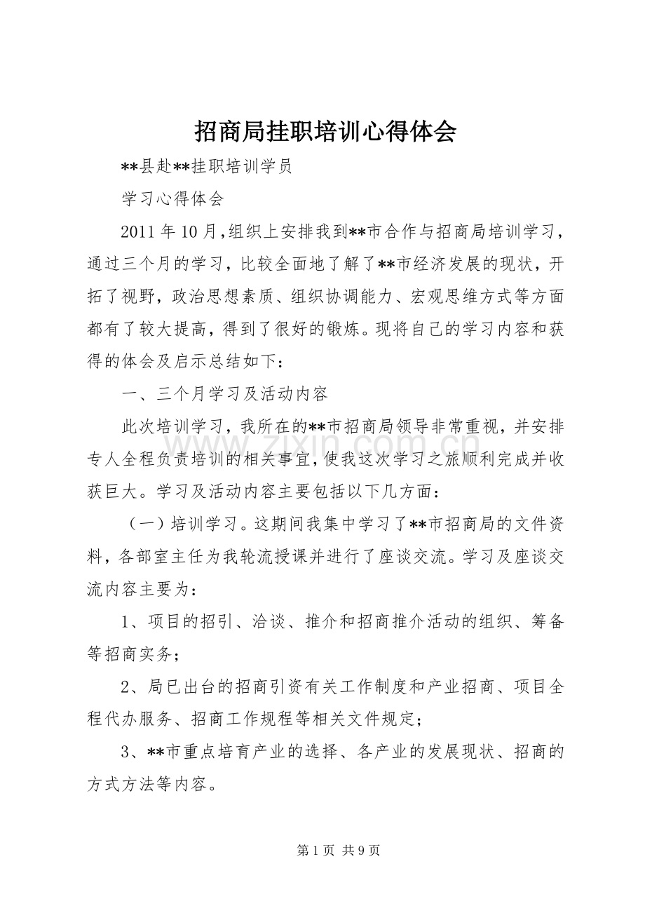 招商局挂职培训心得体会.docx_第1页