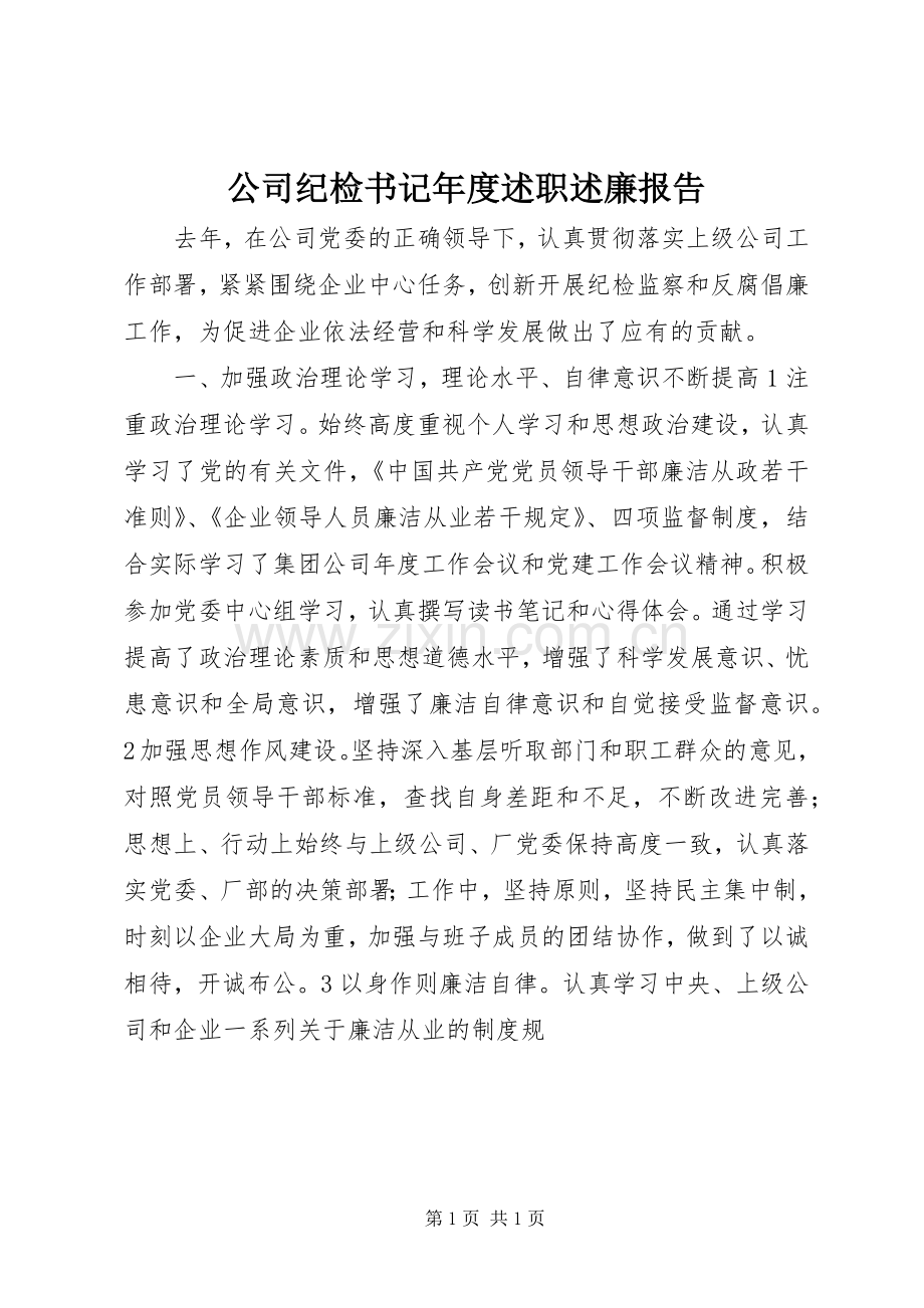 公司纪检书记年度述职述廉报告.docx_第1页
