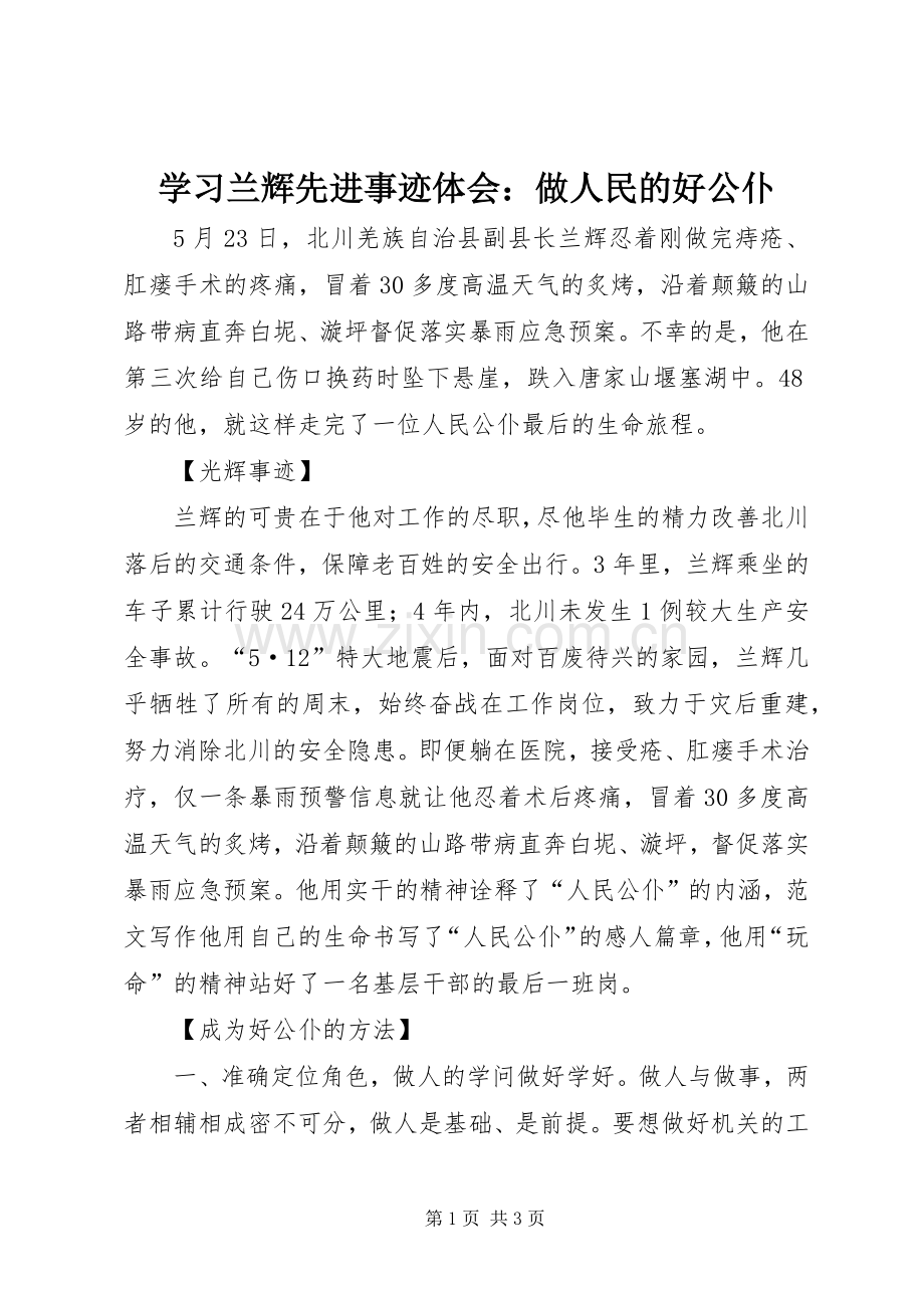 学习兰辉先进事迹体会：做人民的好公仆.docx_第1页