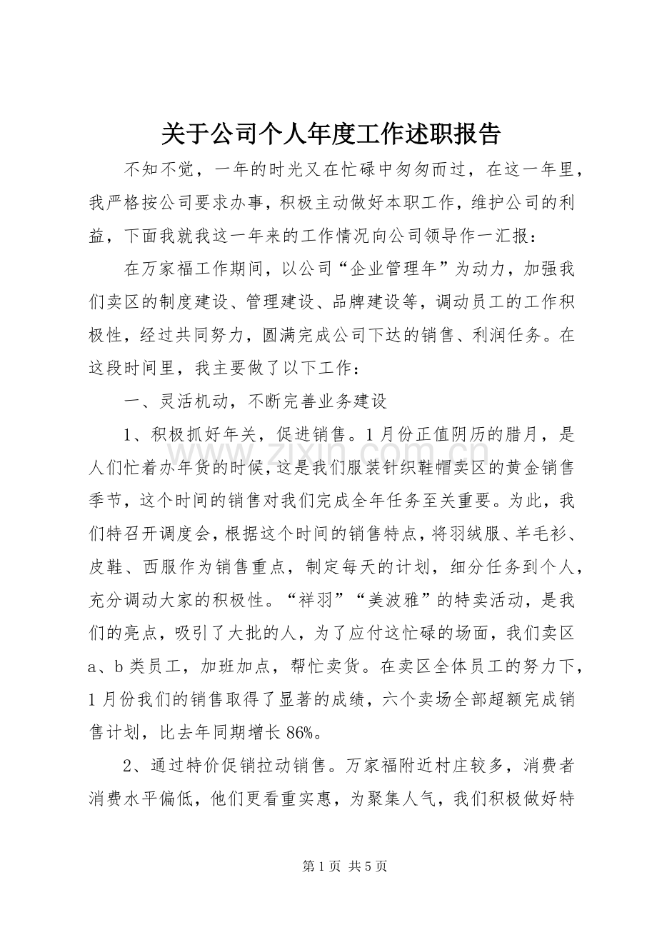 关于公司个人年度工作述职报告.docx_第1页