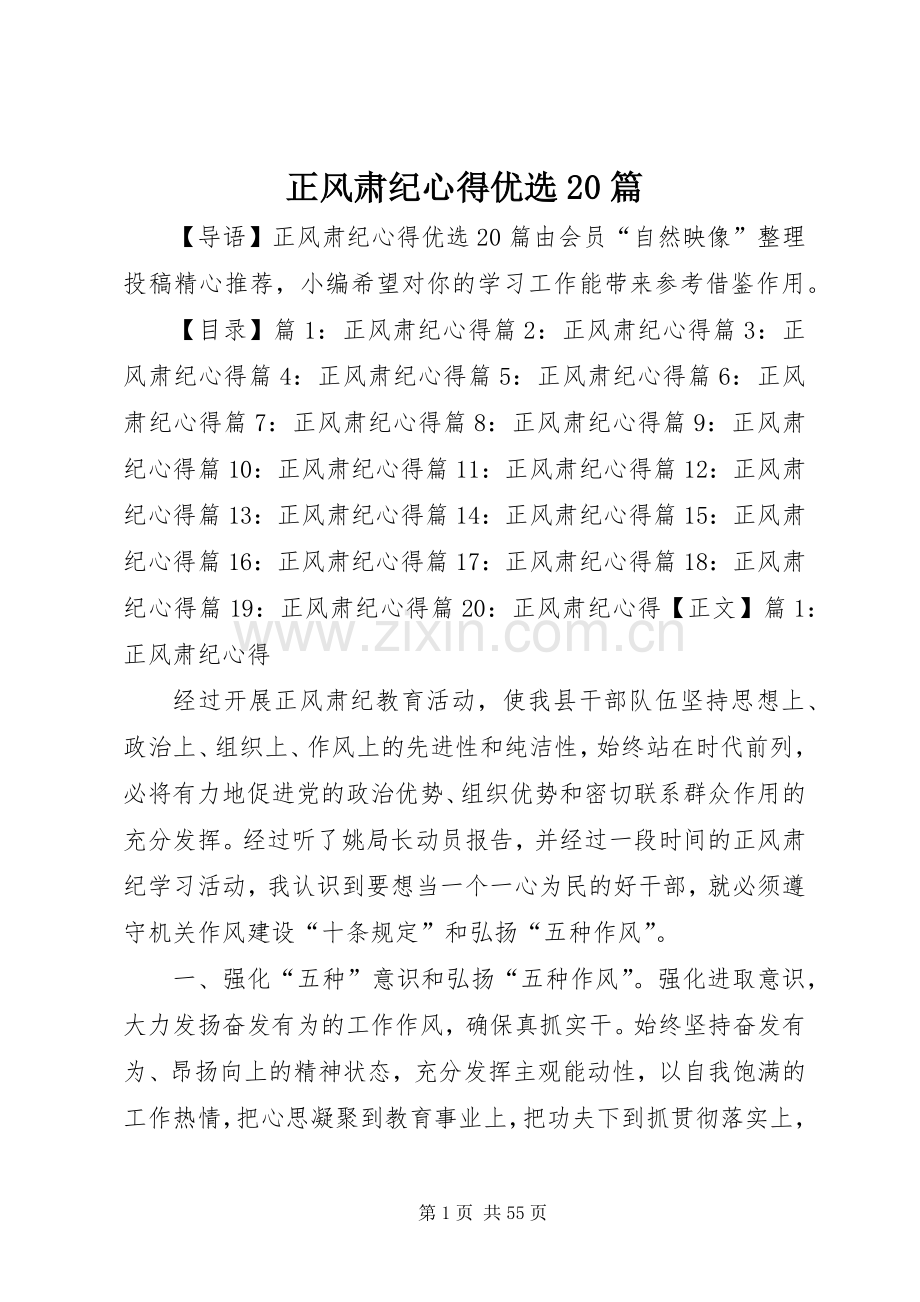 正风肃纪心得优选20篇.docx_第1页