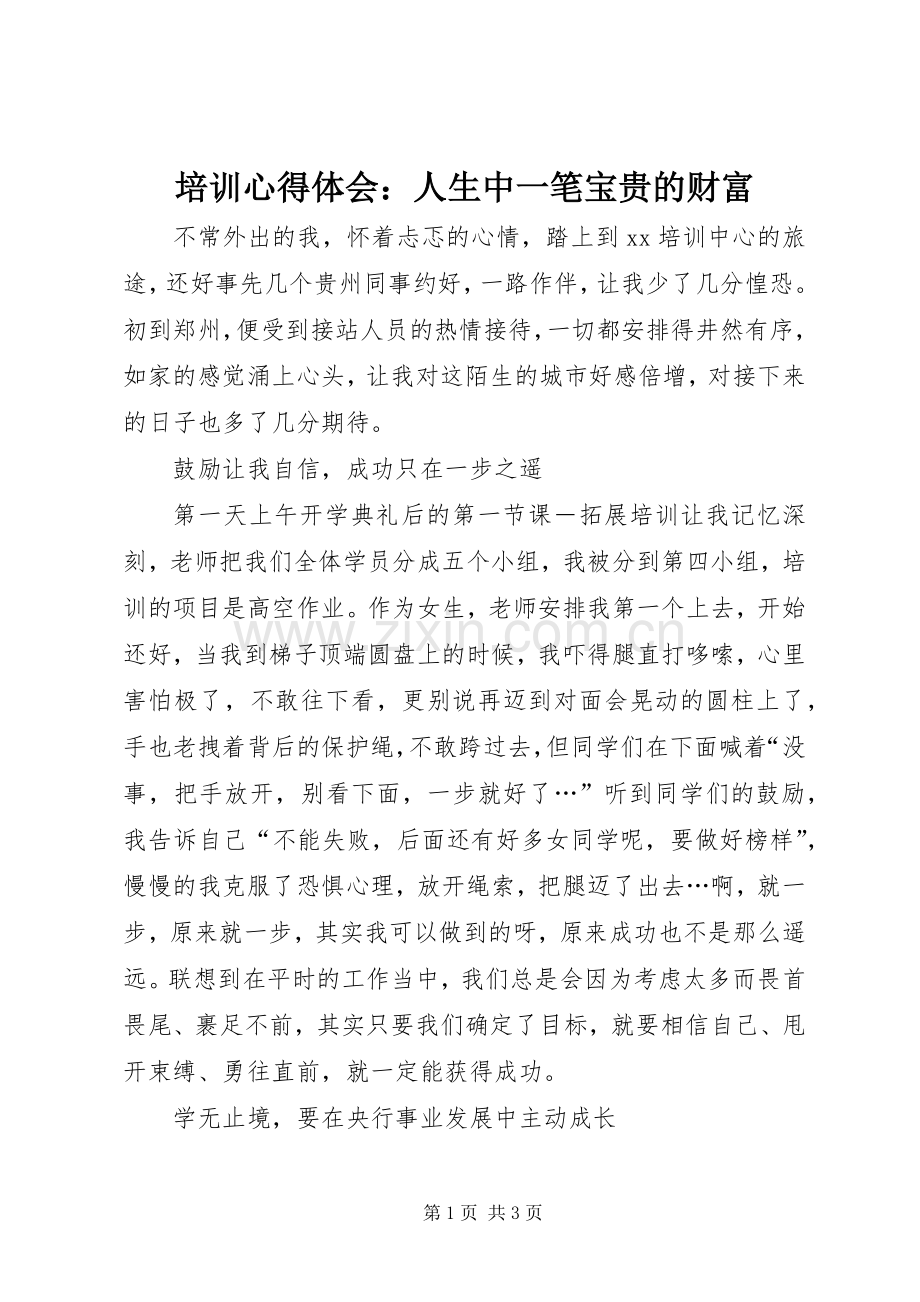 培训心得体会：人生中一笔宝贵的财富.docx_第1页