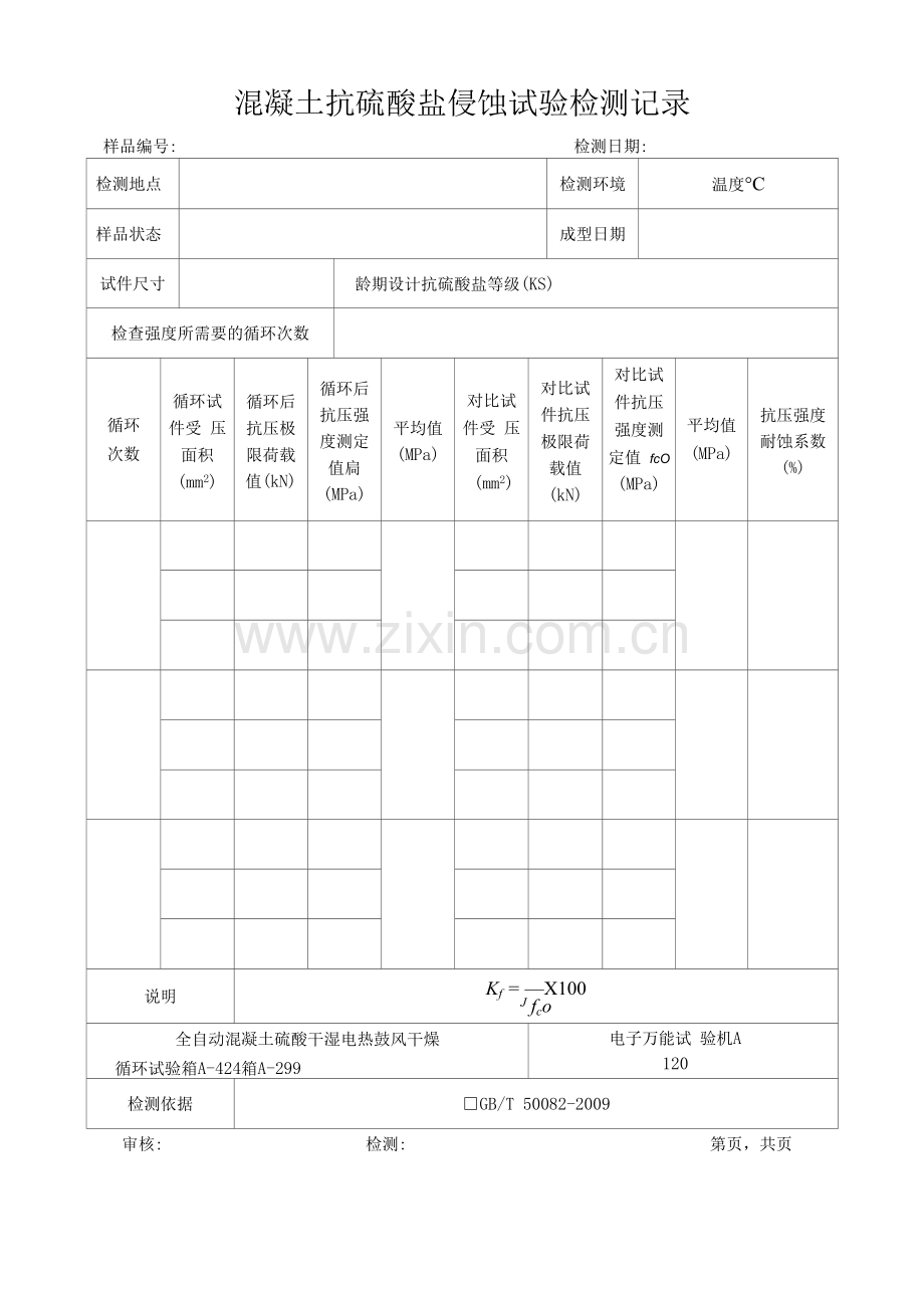 混凝土抗硫酸盐侵蚀试验检测记录.docx_第1页