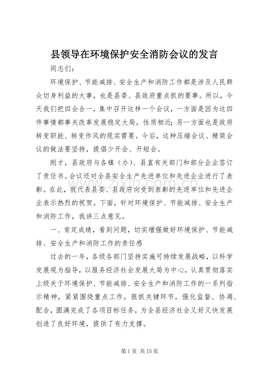 县领导在环境保护安全消防会议的发言.docx_第1页