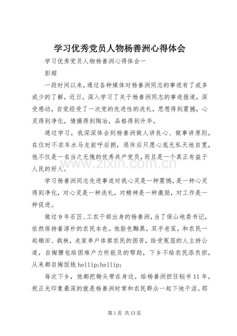 学习优秀党员人物杨善洲心得体会.docx_第1页