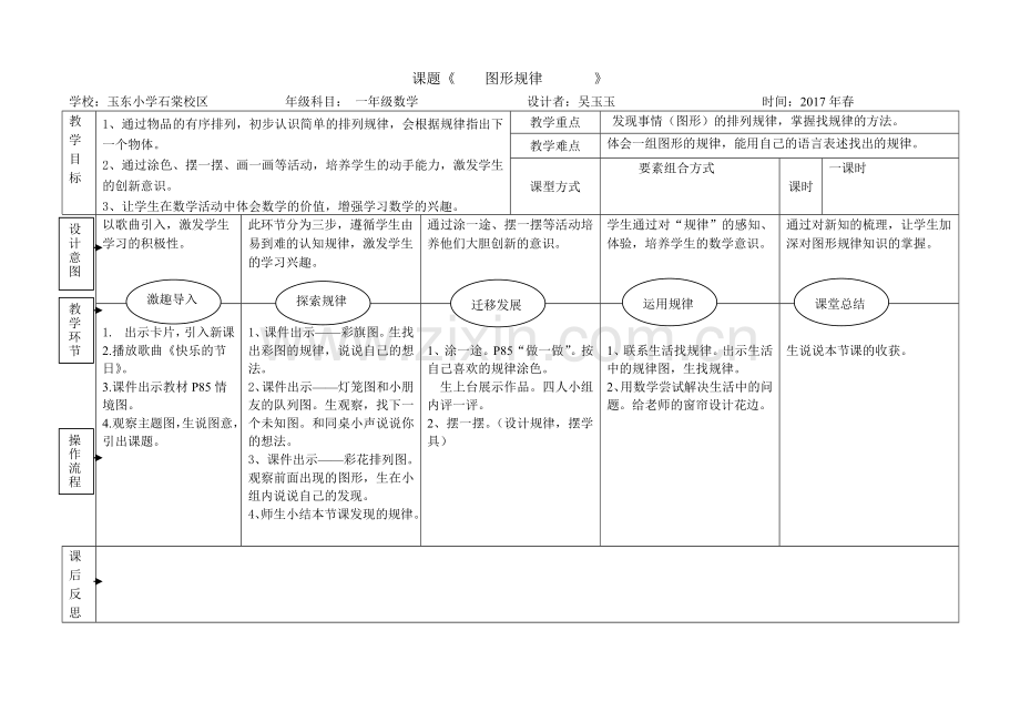 小学数学人教一年级一年级找规律教学设计.doc_第1页