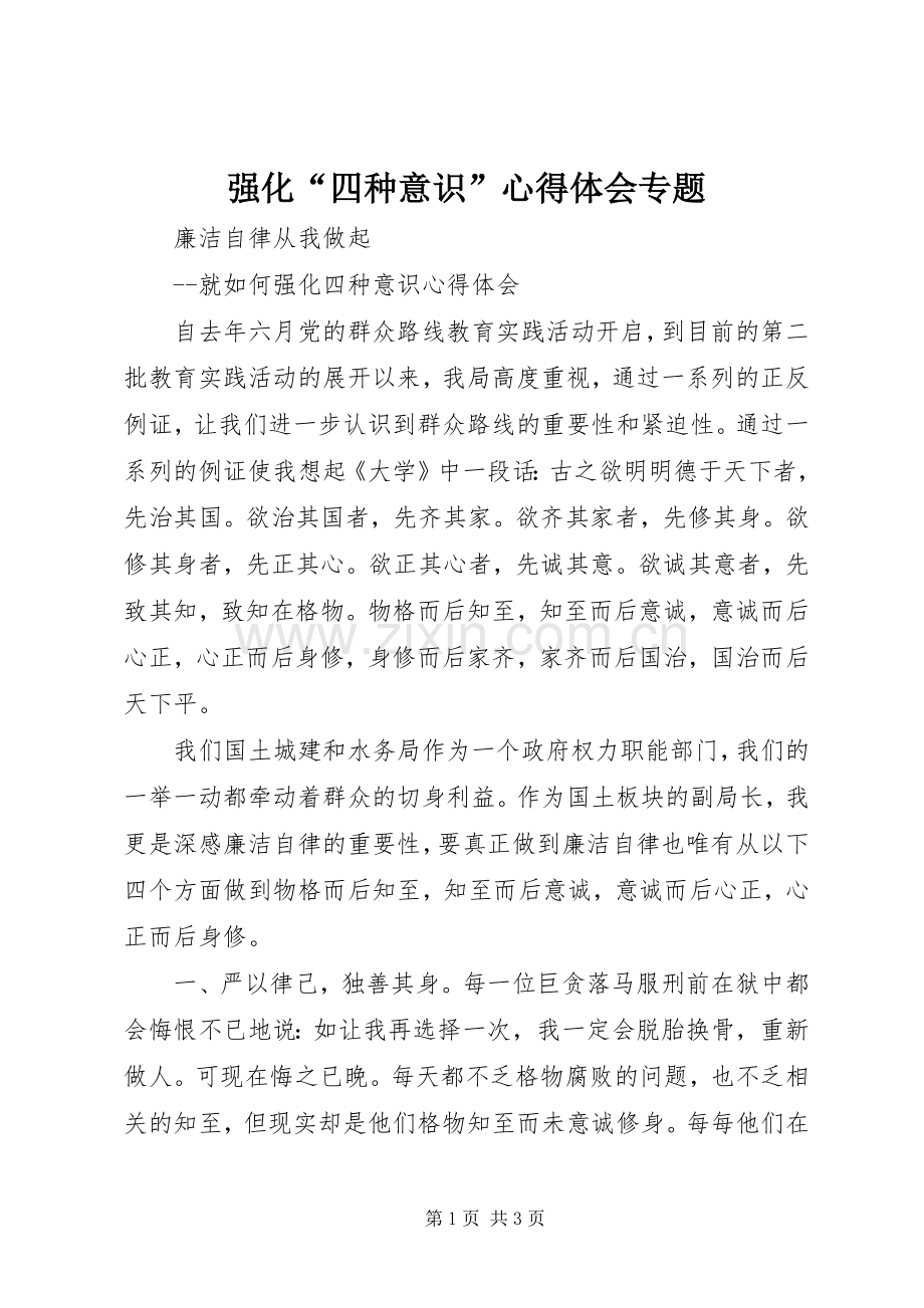 强化“四种意识”心得体会专题.docx_第1页