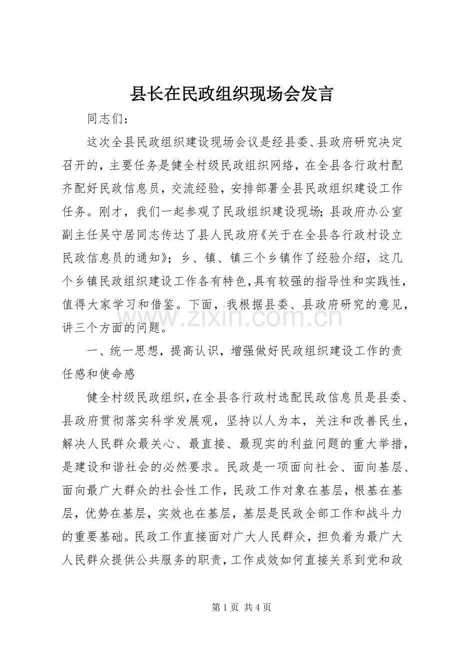 县长在民政组织现场会发言.docx_第1页