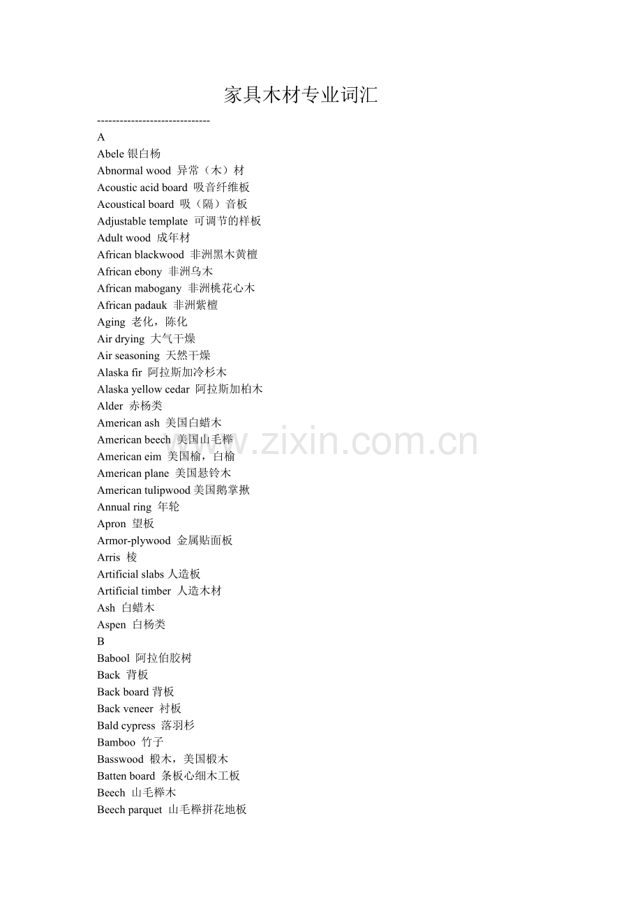 家具木材专业词汇.doc_第1页