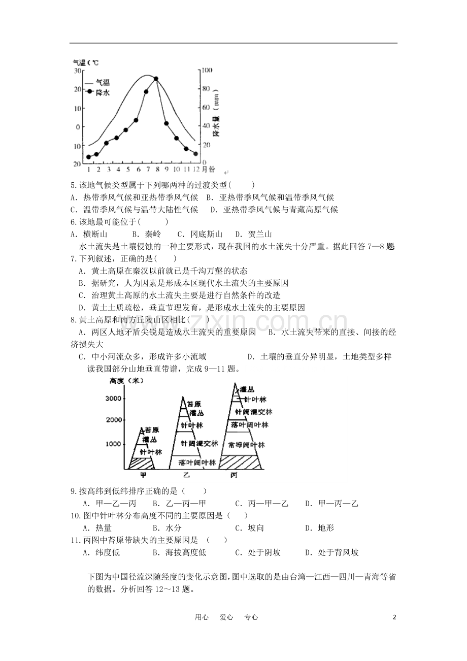 四川省攀枝花市米易中学090学年高二地理6月月考-旧人教版.doc_第2页