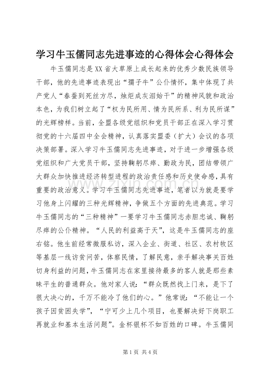 学习牛玉儒同志先进事迹的心得体会心得体会.docx_第1页