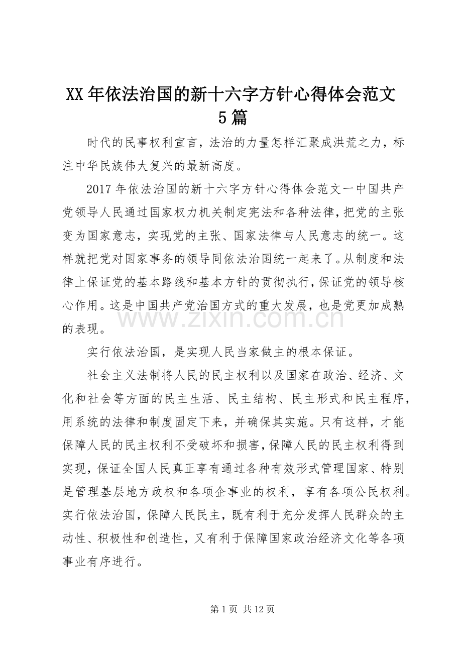 XX年依法治国的新十六字方针心得体会范文5篇.docx_第1页
