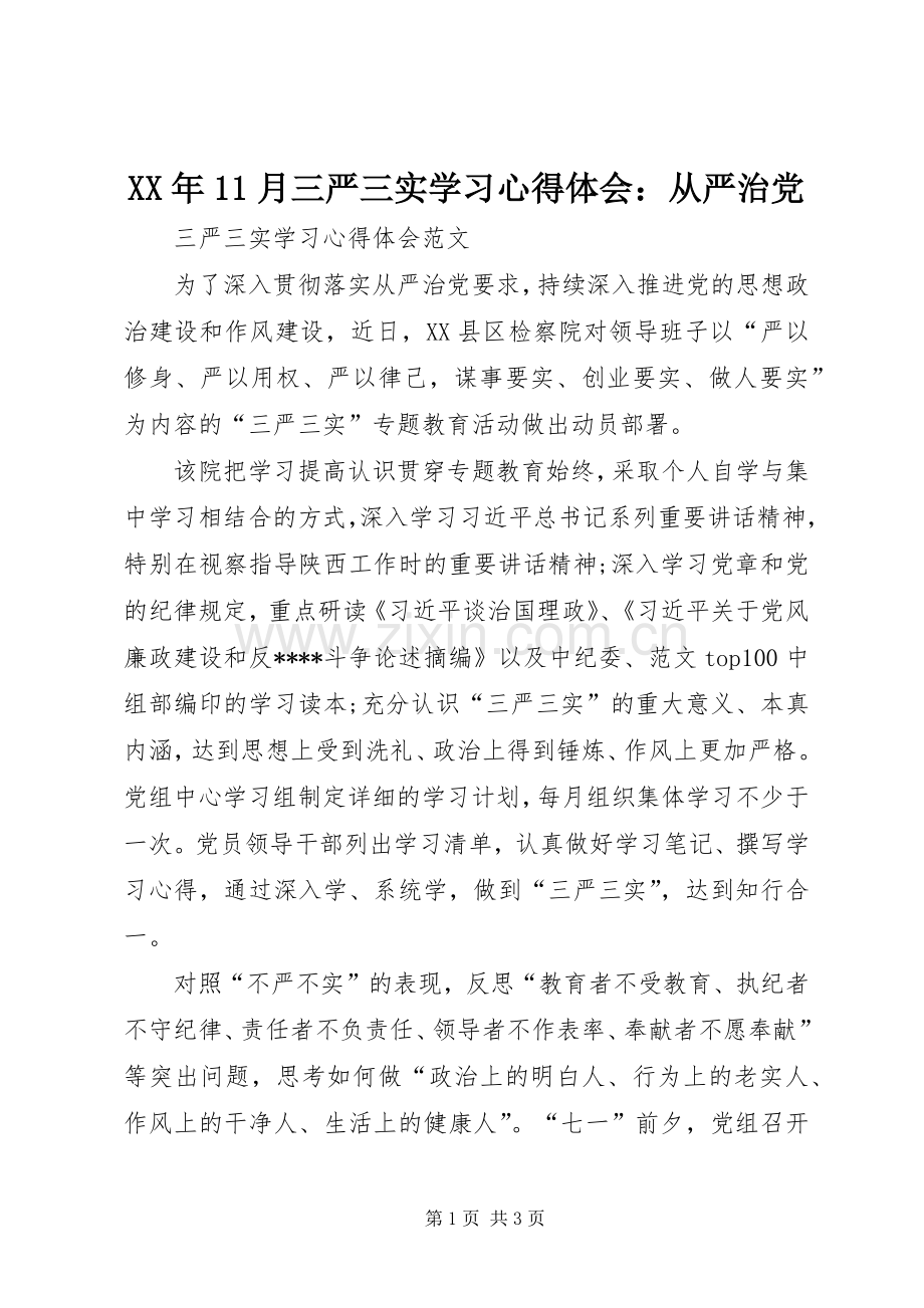 XX年11月三严三实学习心得体会：从严治党.docx_第1页