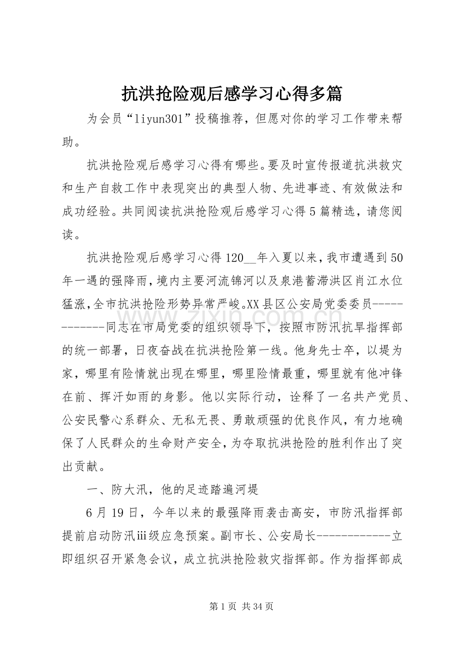 抗洪抢险观后感学习心得多篇.docx_第1页