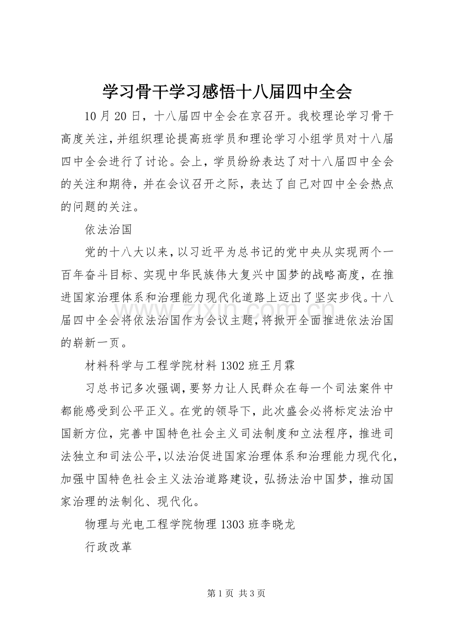 学习骨干学习感悟十八届四中全会.docx_第1页