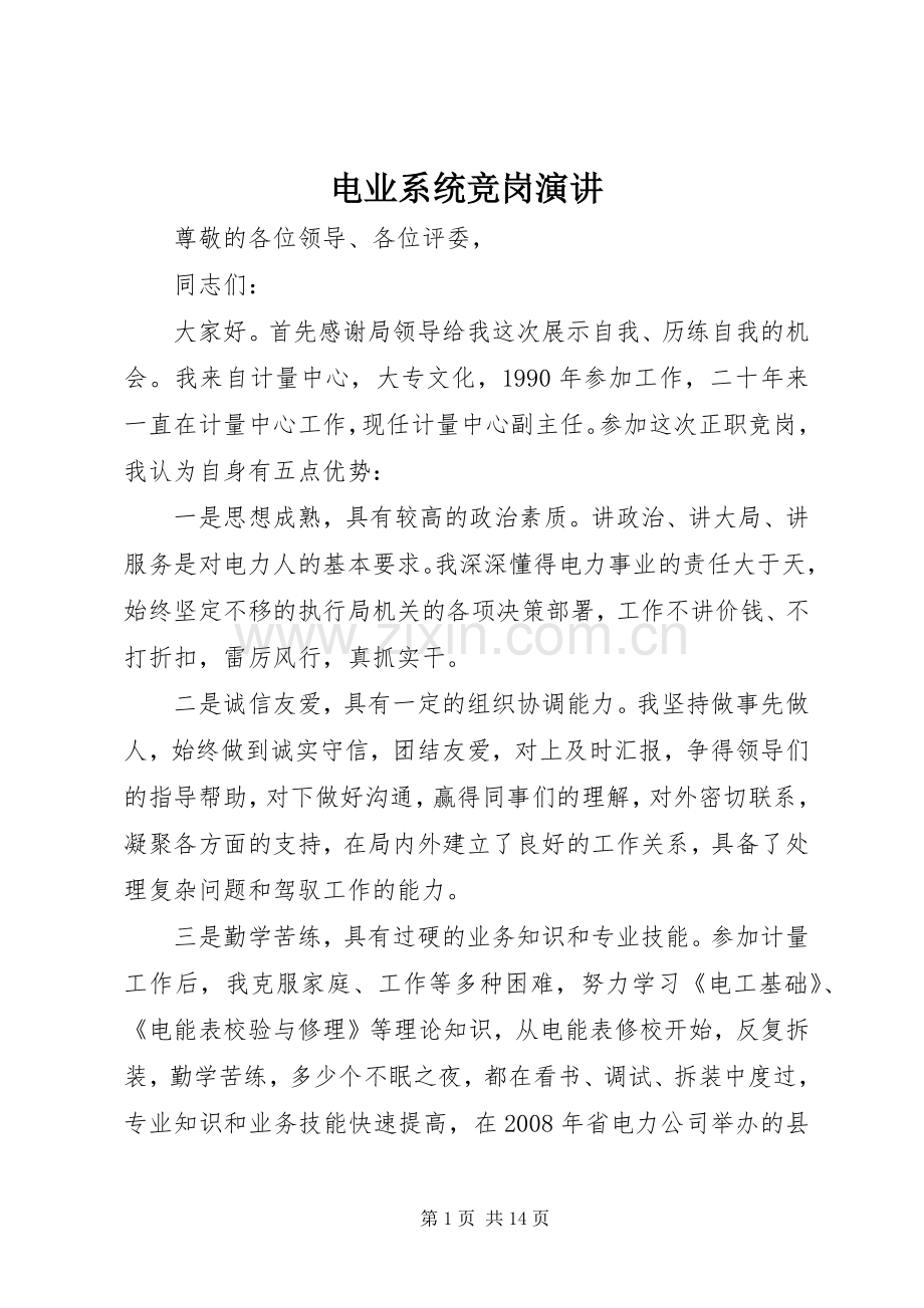 电业系统竞岗演讲.docx_第1页