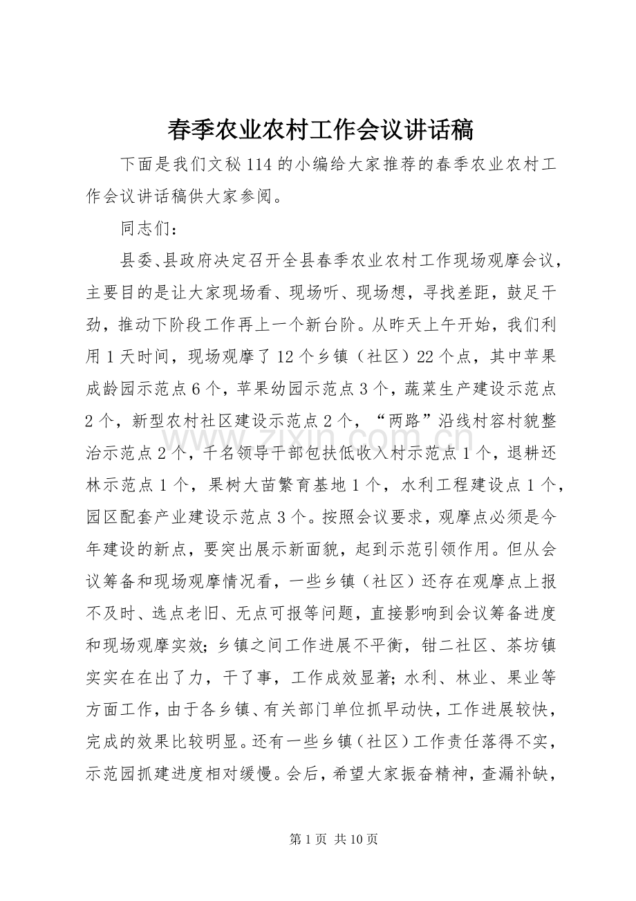 春季农业农村工作会议讲话稿.docx_第1页