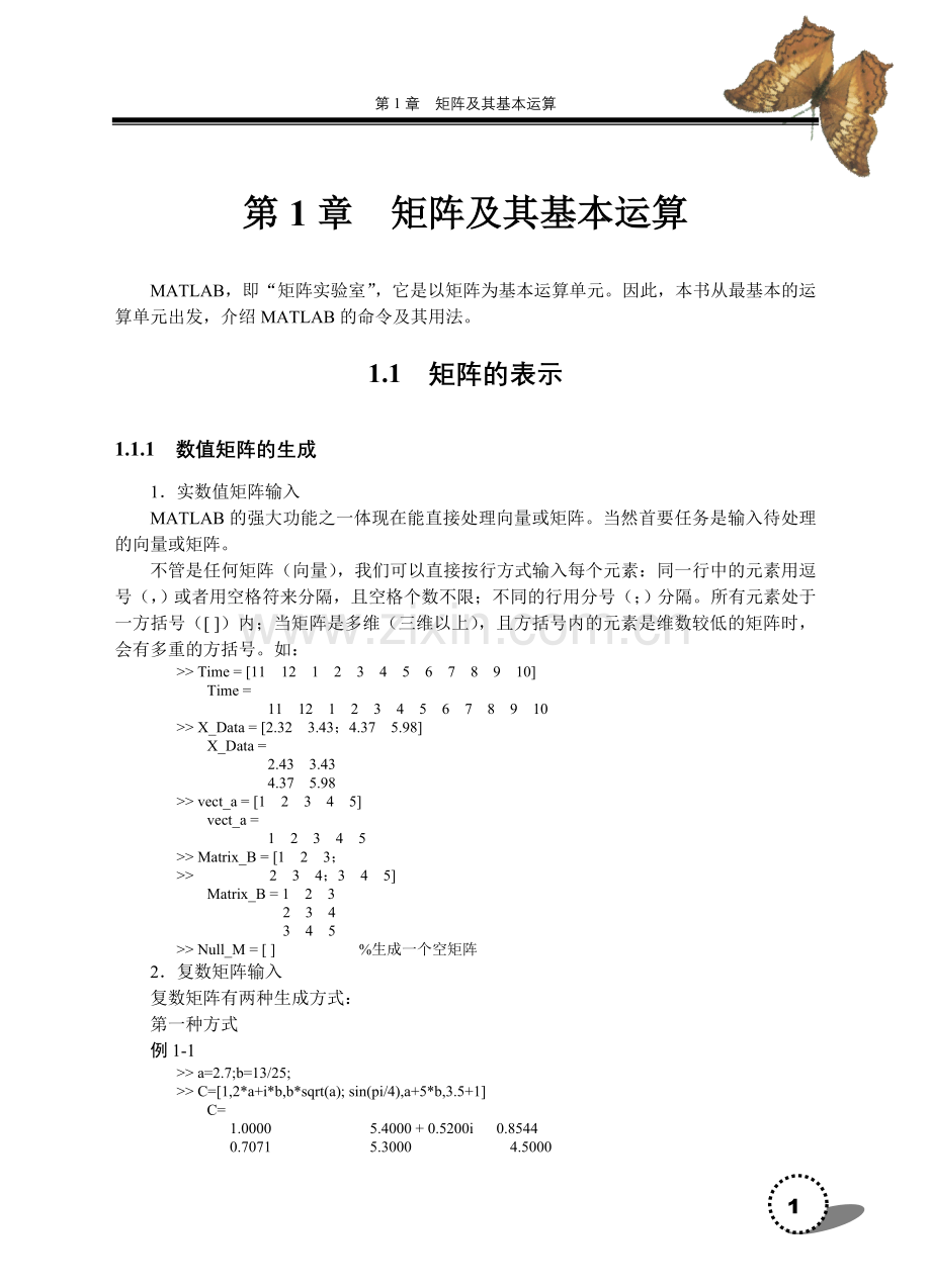矩阵及其基本运算matlab编程模版.doc_第1页