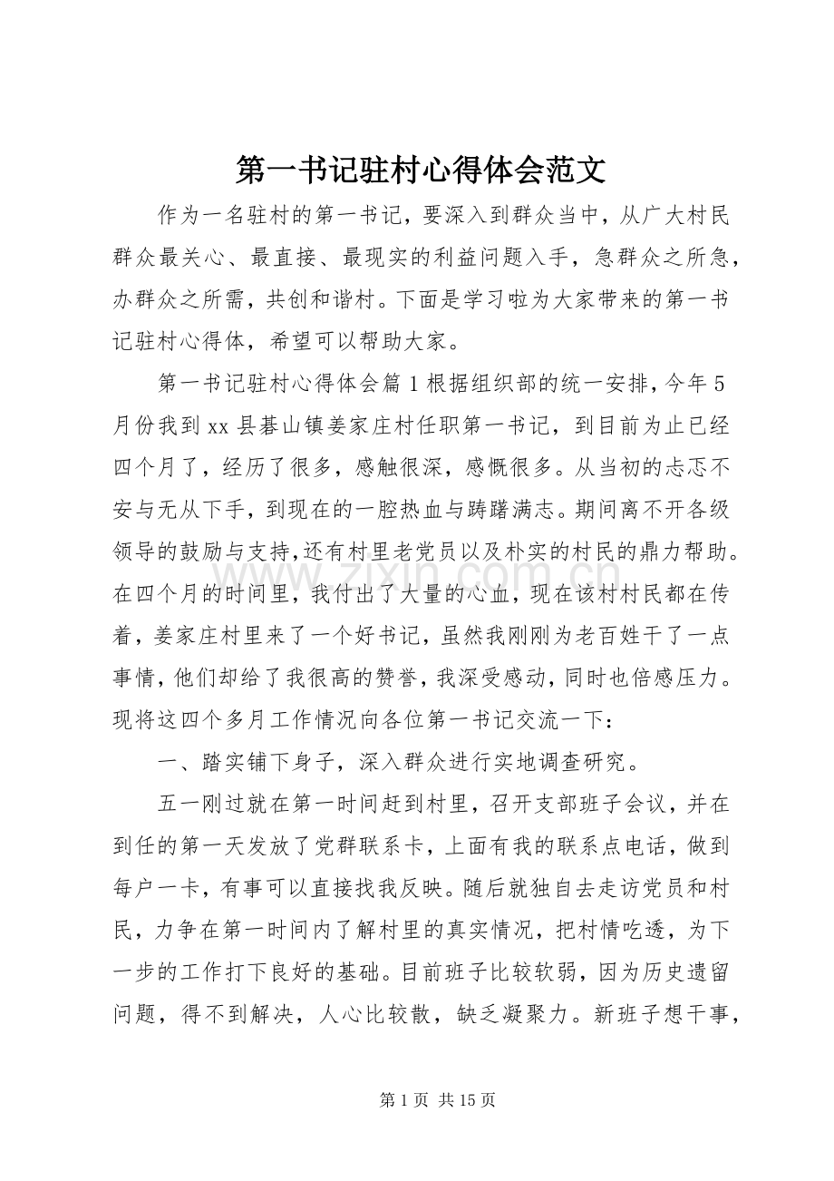 第一书记驻村心得体会范文.docx_第1页
