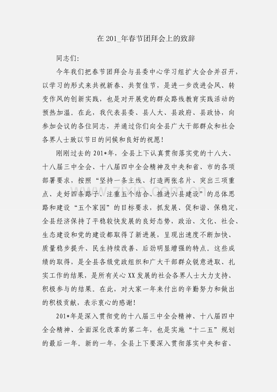 在201_年春节团拜会上的致辞.docx_第1页