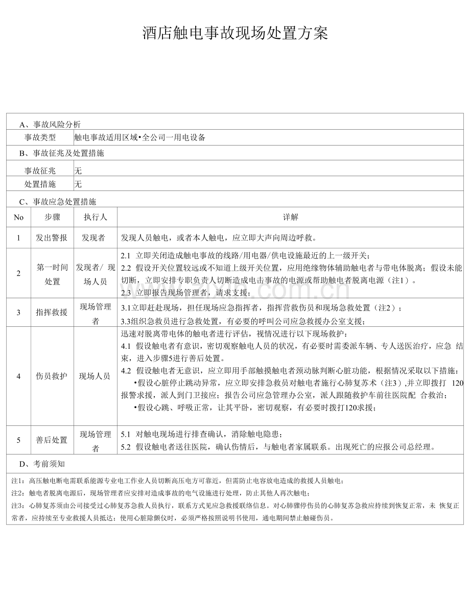 酒店触电事故现场处置方案.docx_第1页