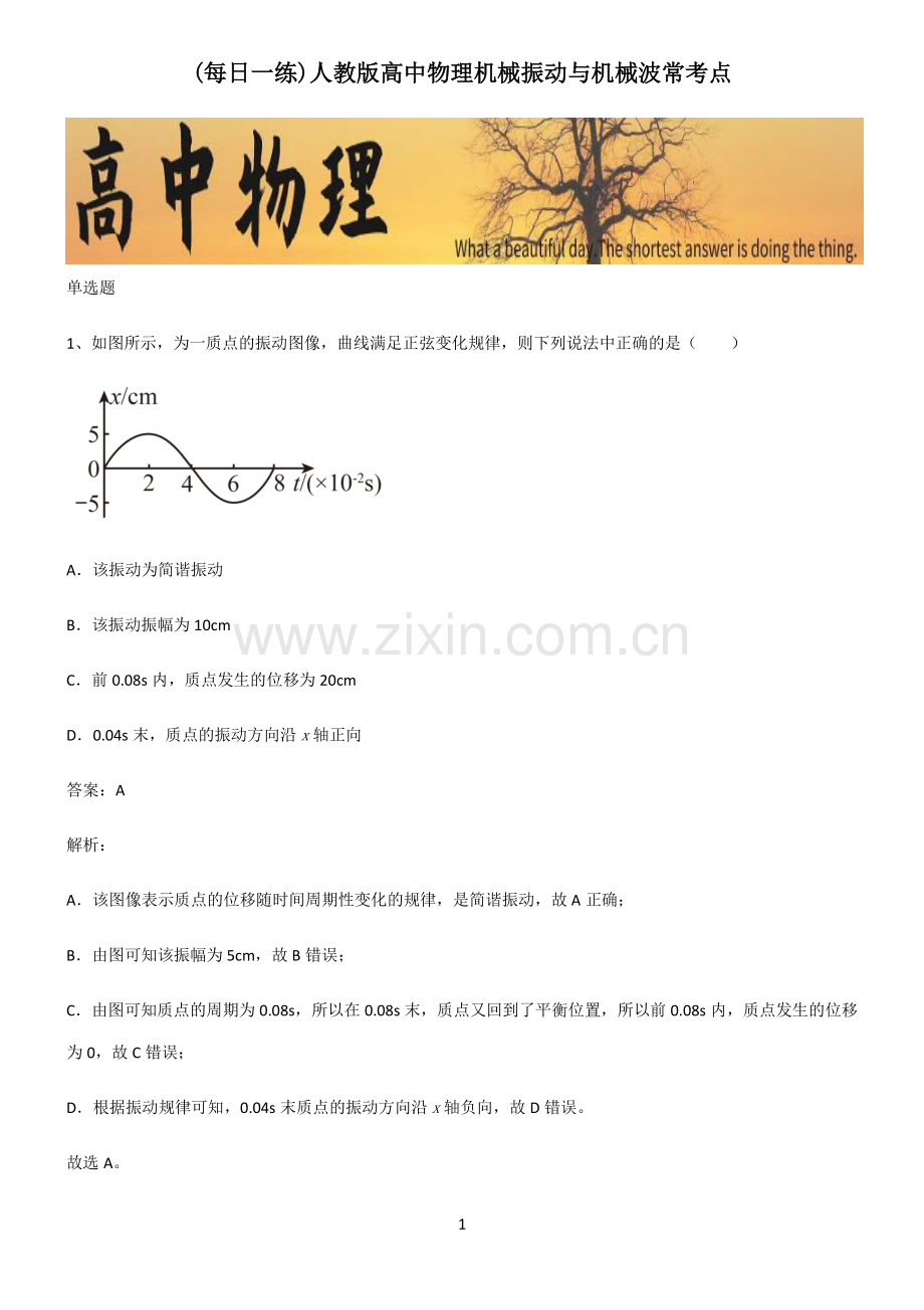 人教版高中物理机械振动与机械波常考点.pdf_第1页