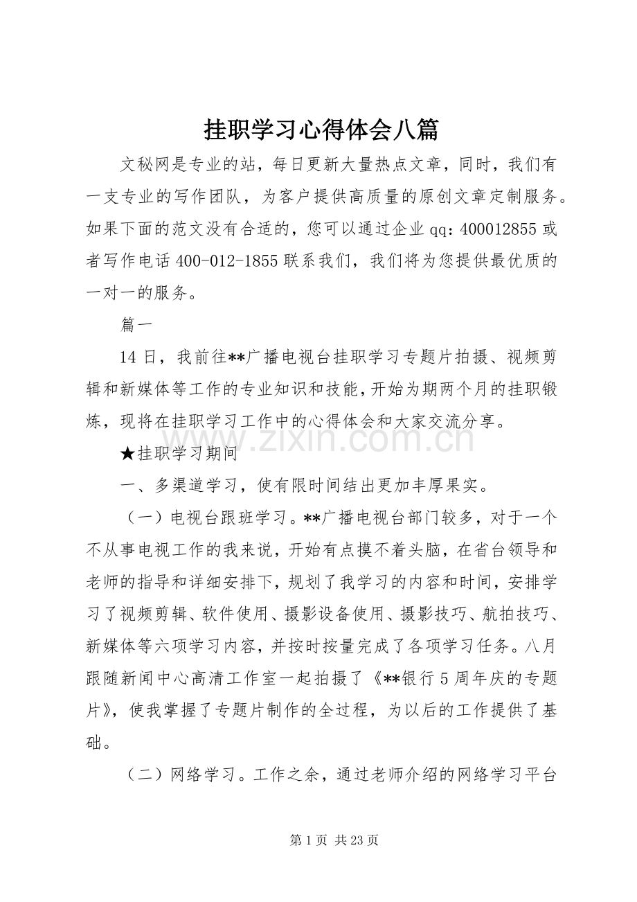 挂职学习心得体会八篇.docx_第1页