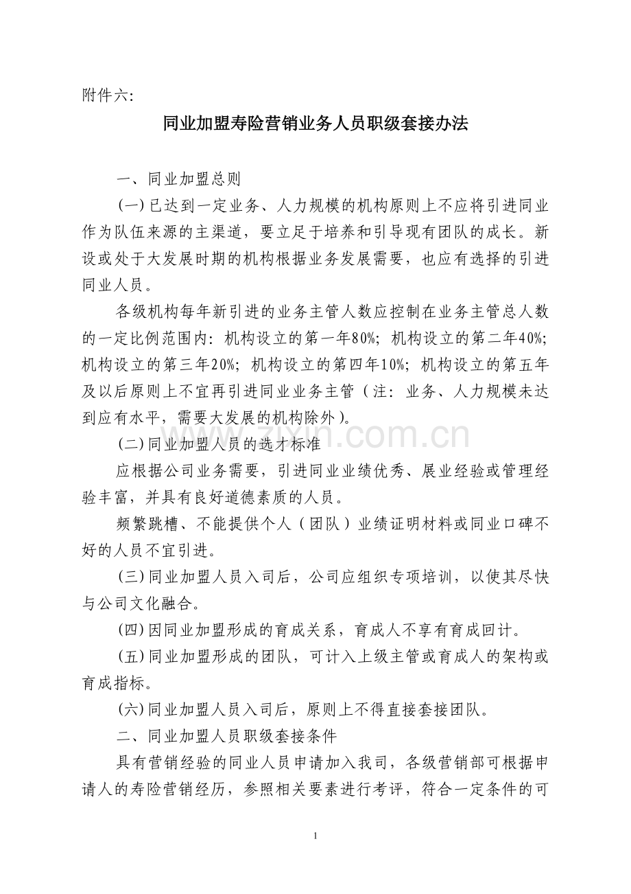 同业加盟寿险营销业务人员职级套接办法.doc_第1页