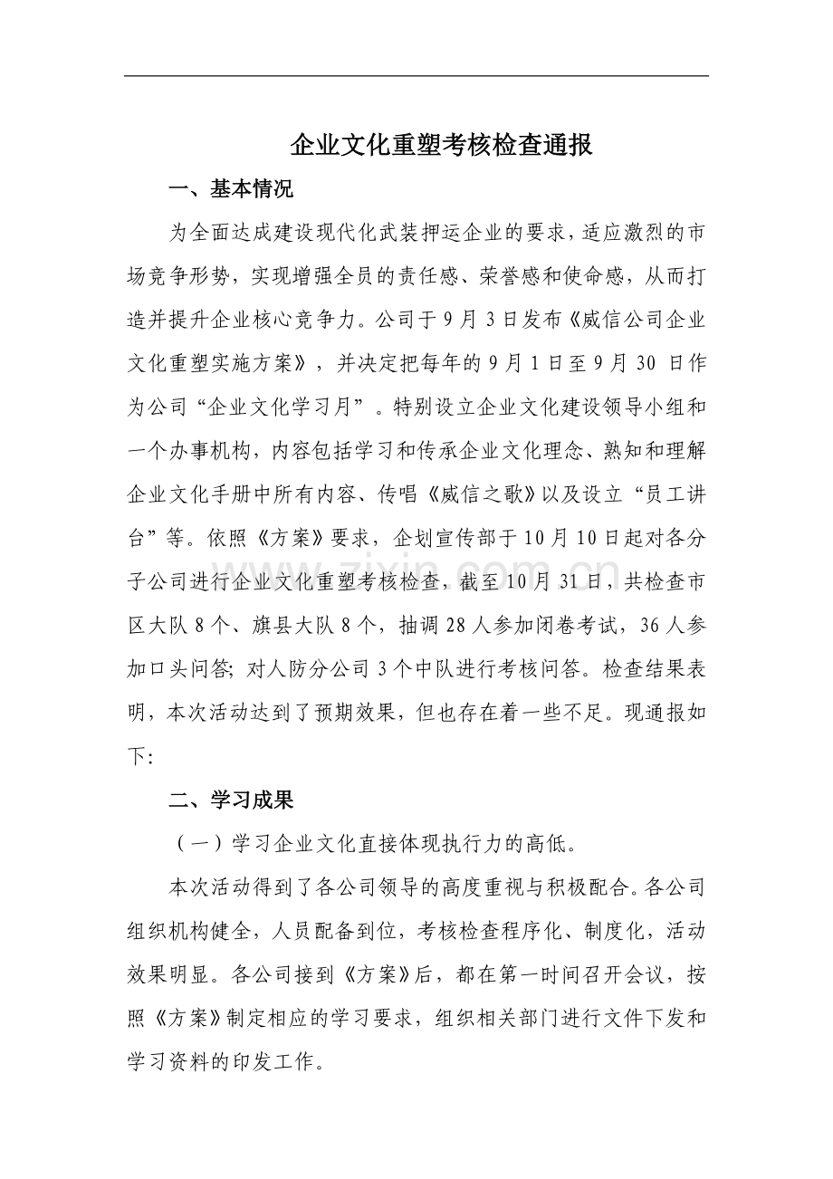 企业文化重塑考核检查通报.doc_第1页