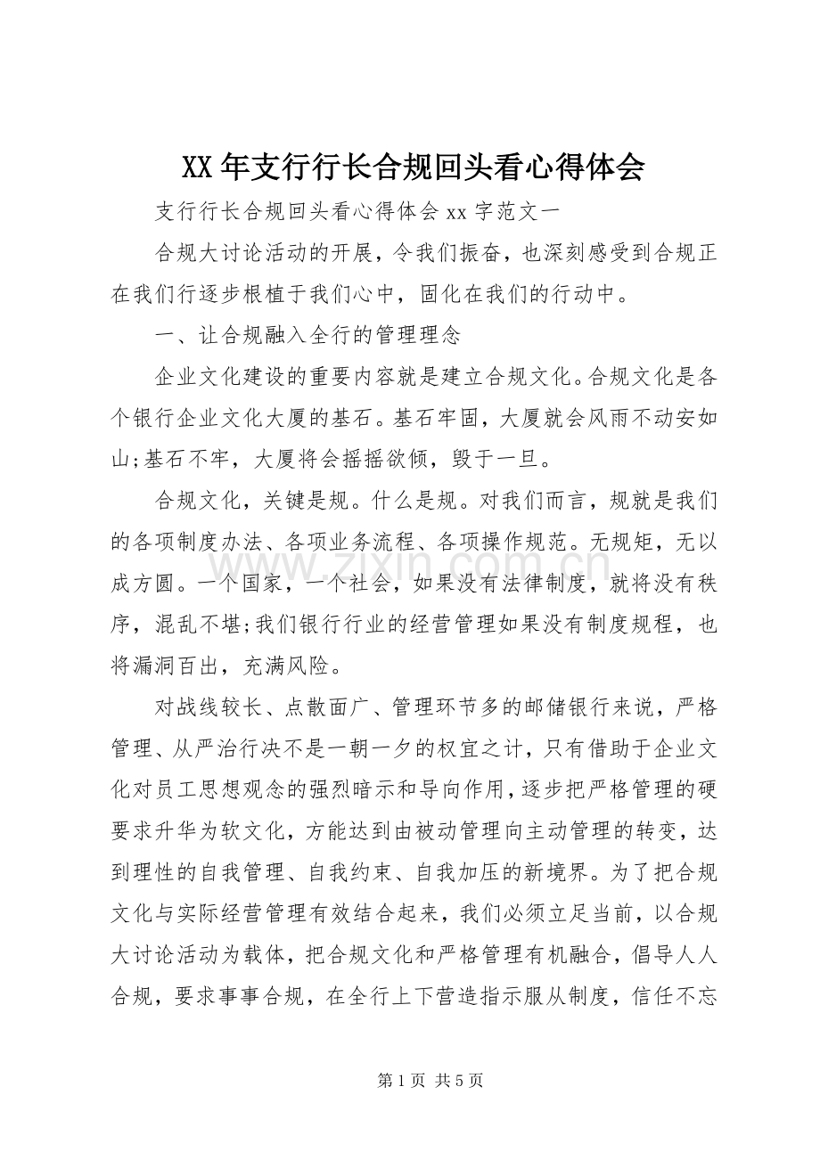 XX年支行行长合规回头看心得体会.docx_第1页