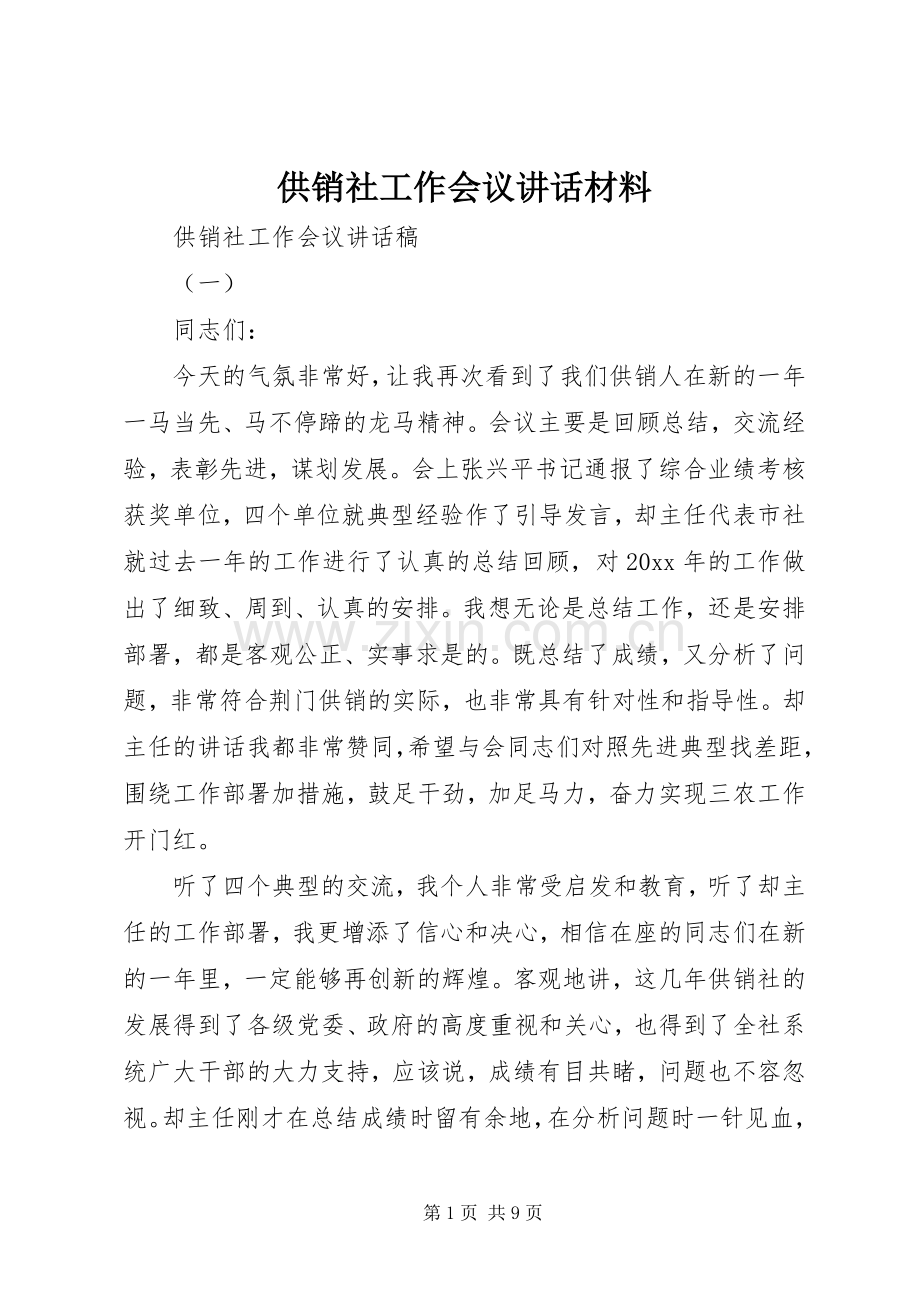 供销社工作会议讲话材料.docx_第1页