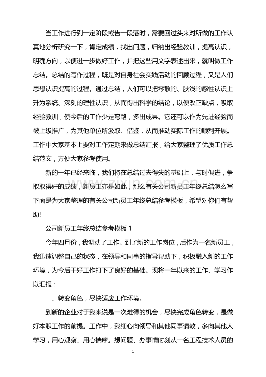 公司新员工年终总结参考模板.doc_第1页