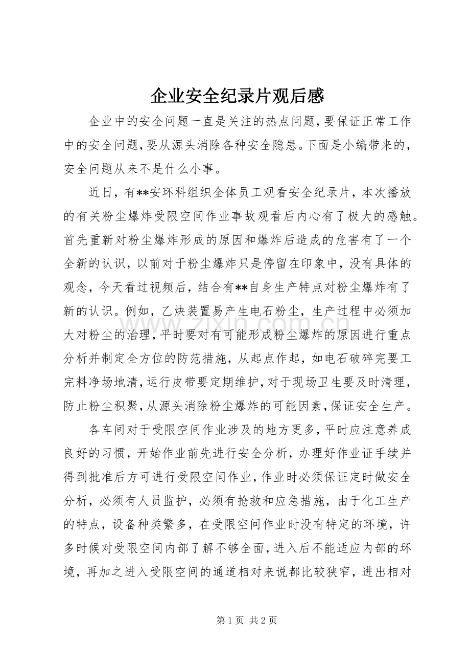 企业安全纪录片观后感.docx_第1页