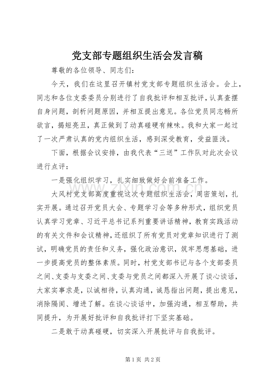 党支部专题组织生活会发言稿.docx_第1页