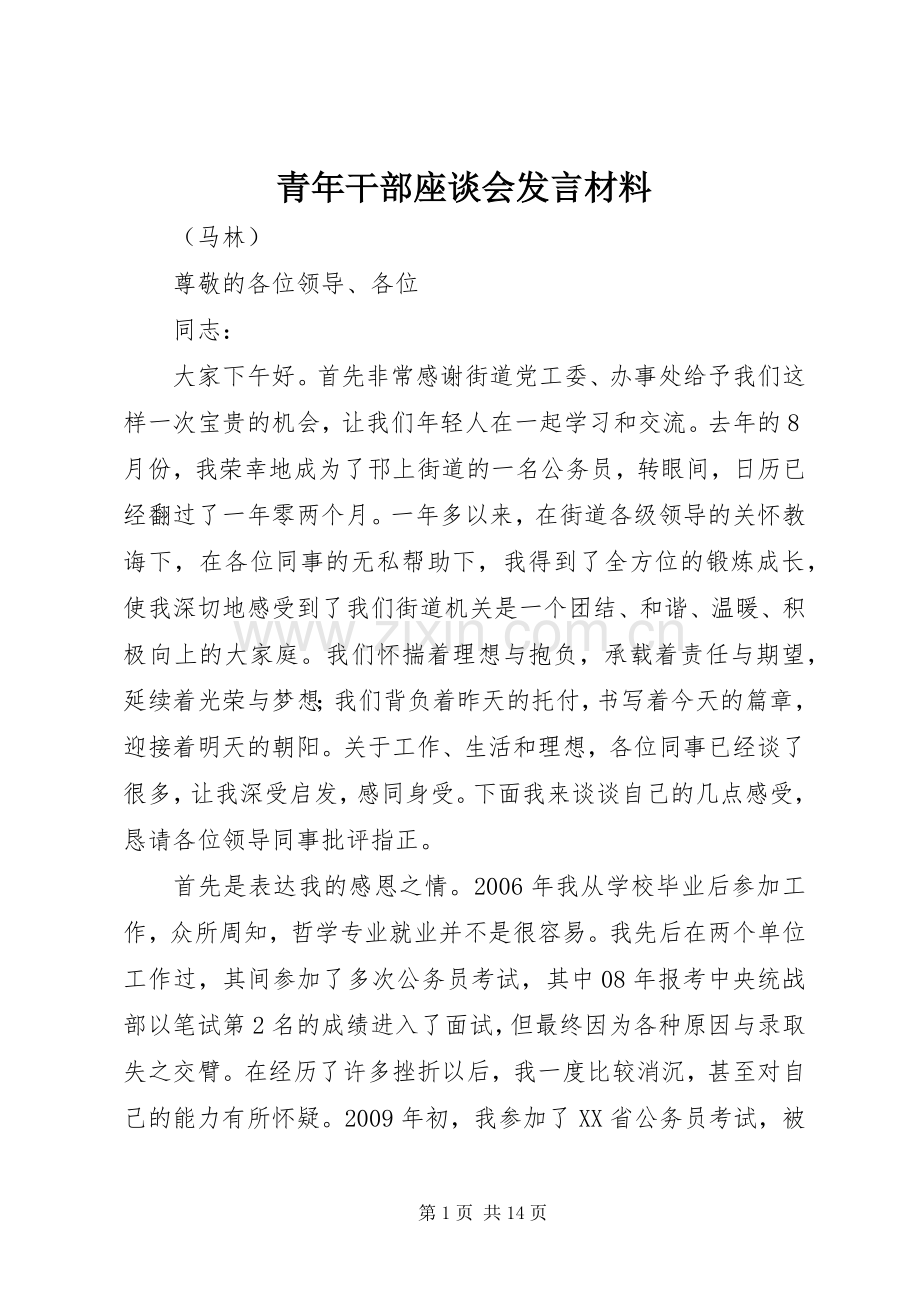 青年干部座谈会发言材料.docx_第1页
