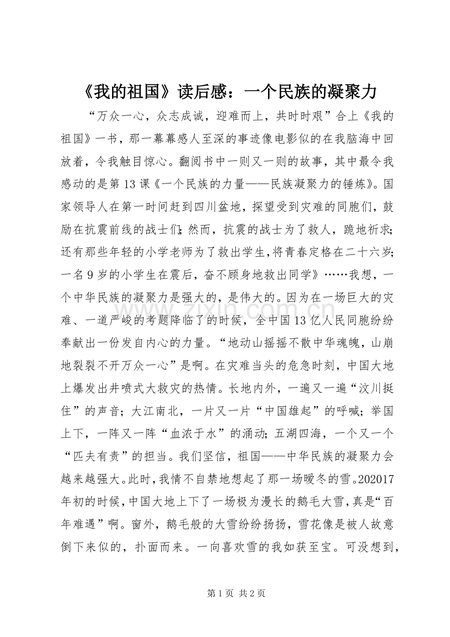 《我的祖国》读后感：一个民族的凝聚力.docx_第1页