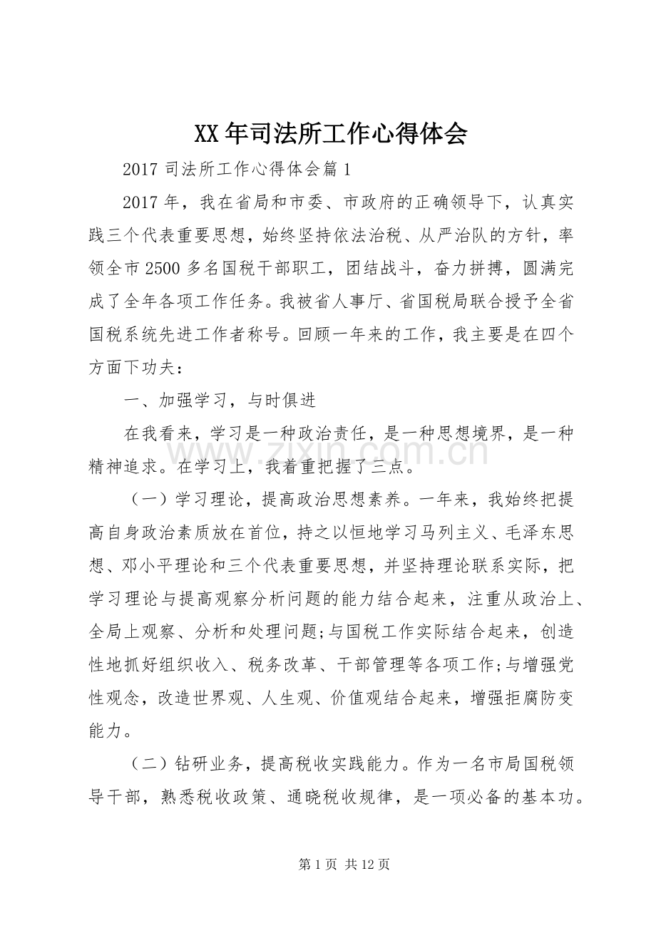 XX年司法所工作心得体会.docx_第1页