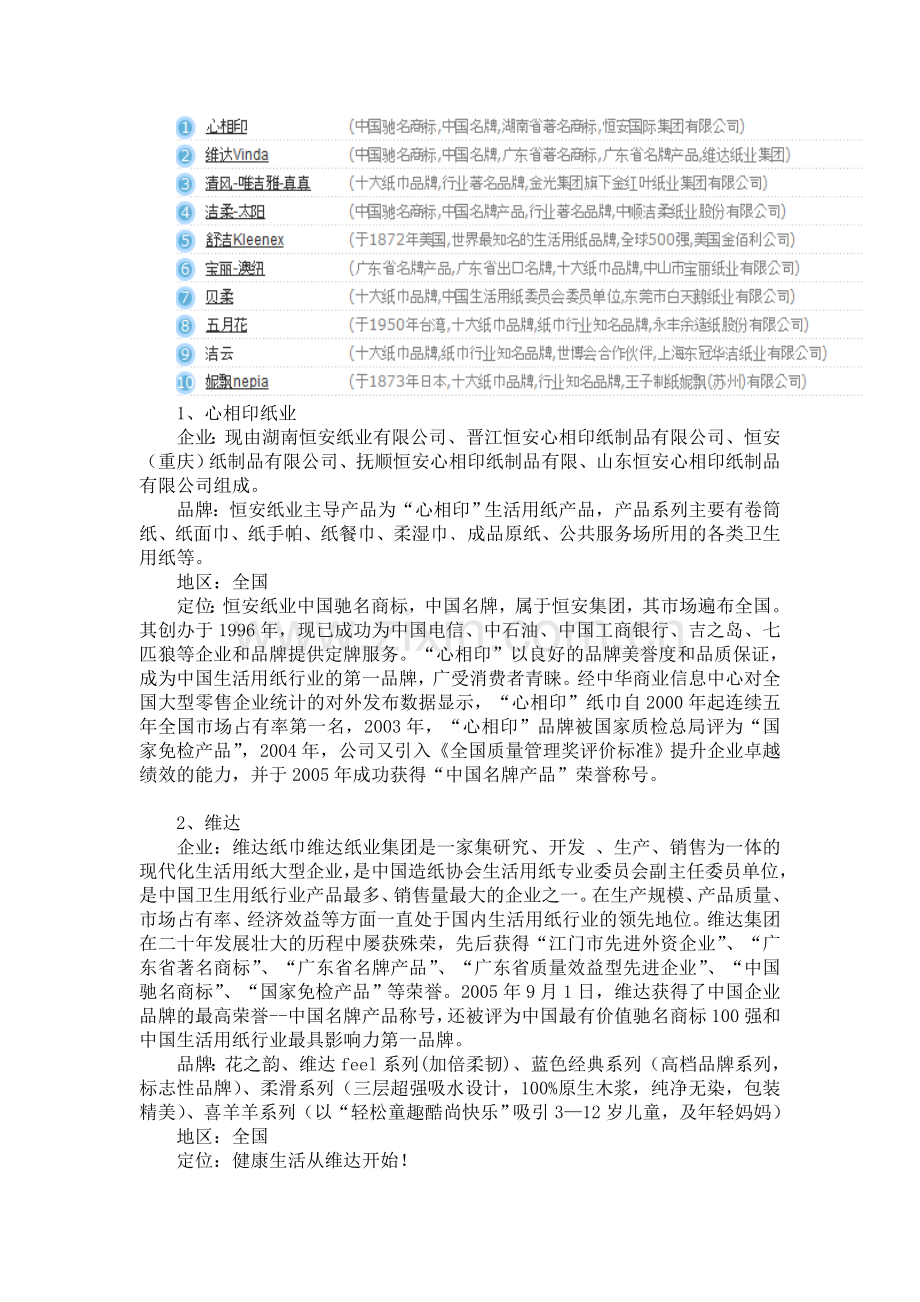目前国内十大生活用纸的主要企业.doc_第1页