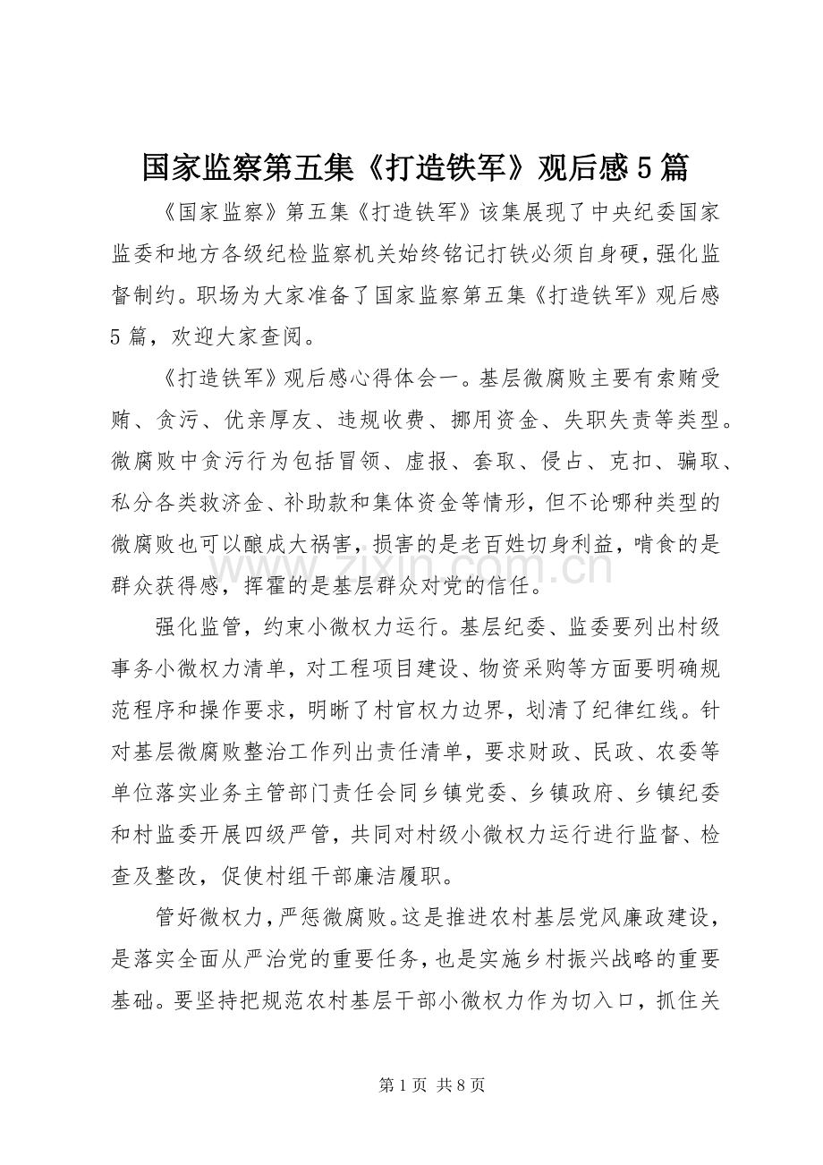 国家监察第五集《打造铁军》观后感5篇.docx_第1页
