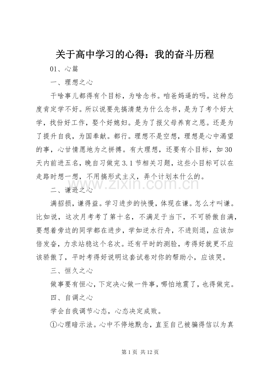关于高中学习的心得：我的奋斗历程.docx_第1页