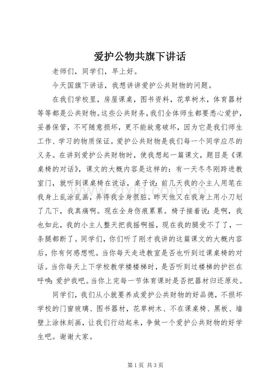 爱护公物共旗下讲话.docx_第1页